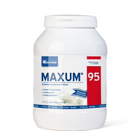 Produktfoto vom Nahrungsergänzungmittel MAXUM 95 mit der Kurzbeschreibung Calcium-Casein-Pulver.