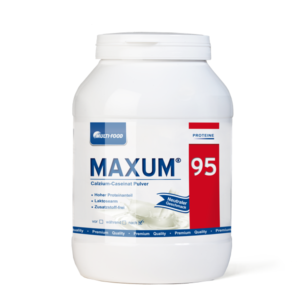 Produktfoto vom Nahrungsergänzungmittel MAXUM 95 mit der Kurzbeschreibung Calcium-Casein-Pulver.